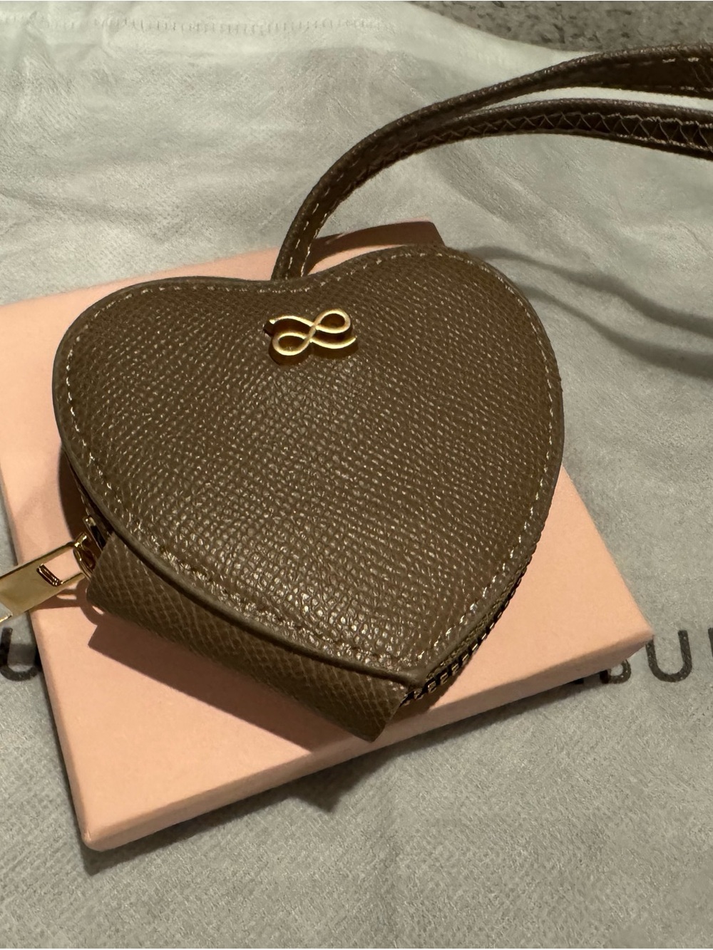 House of Little Bunny Heart-Shaped Brown Leather Bag Charm